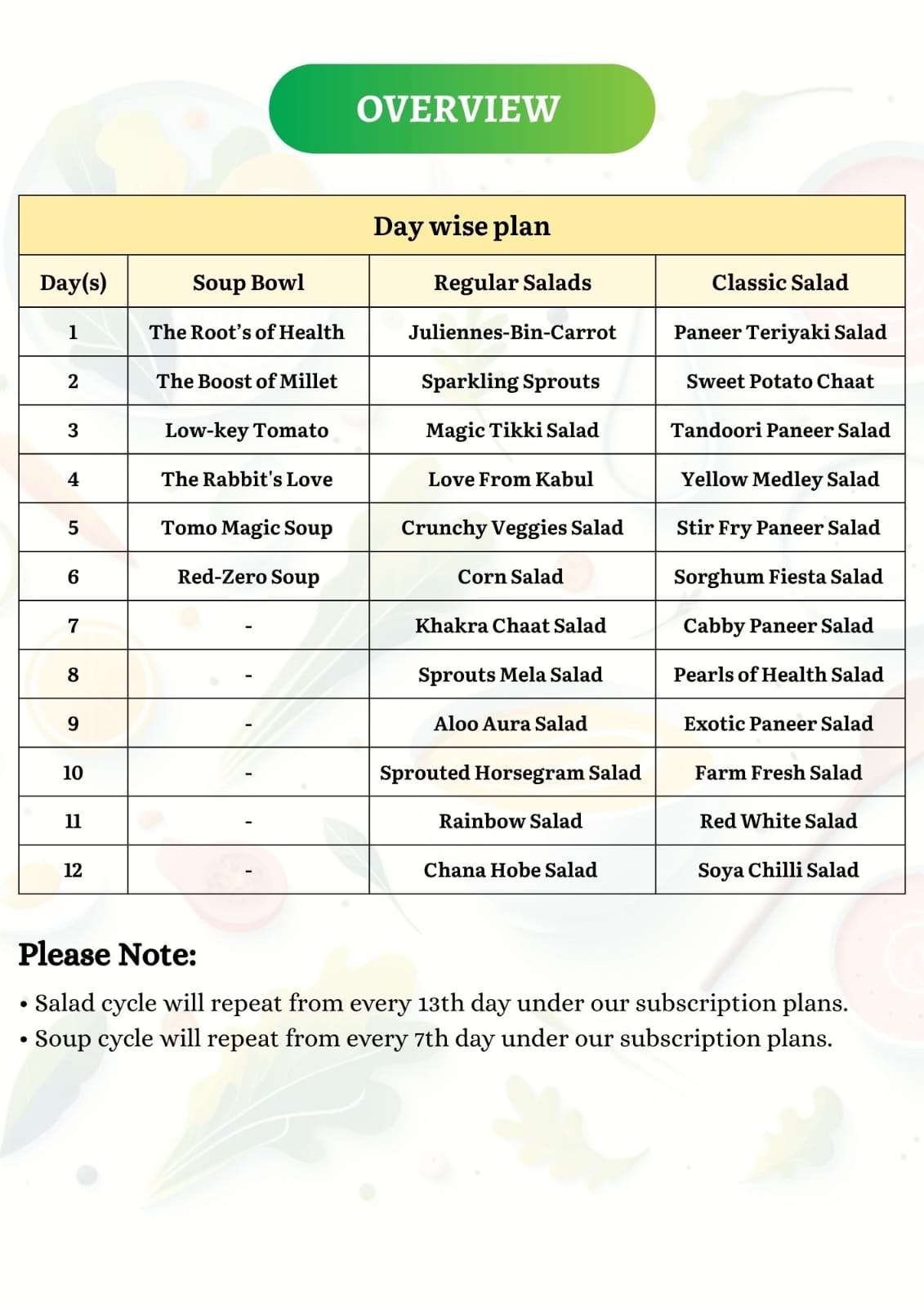 Day wise plan